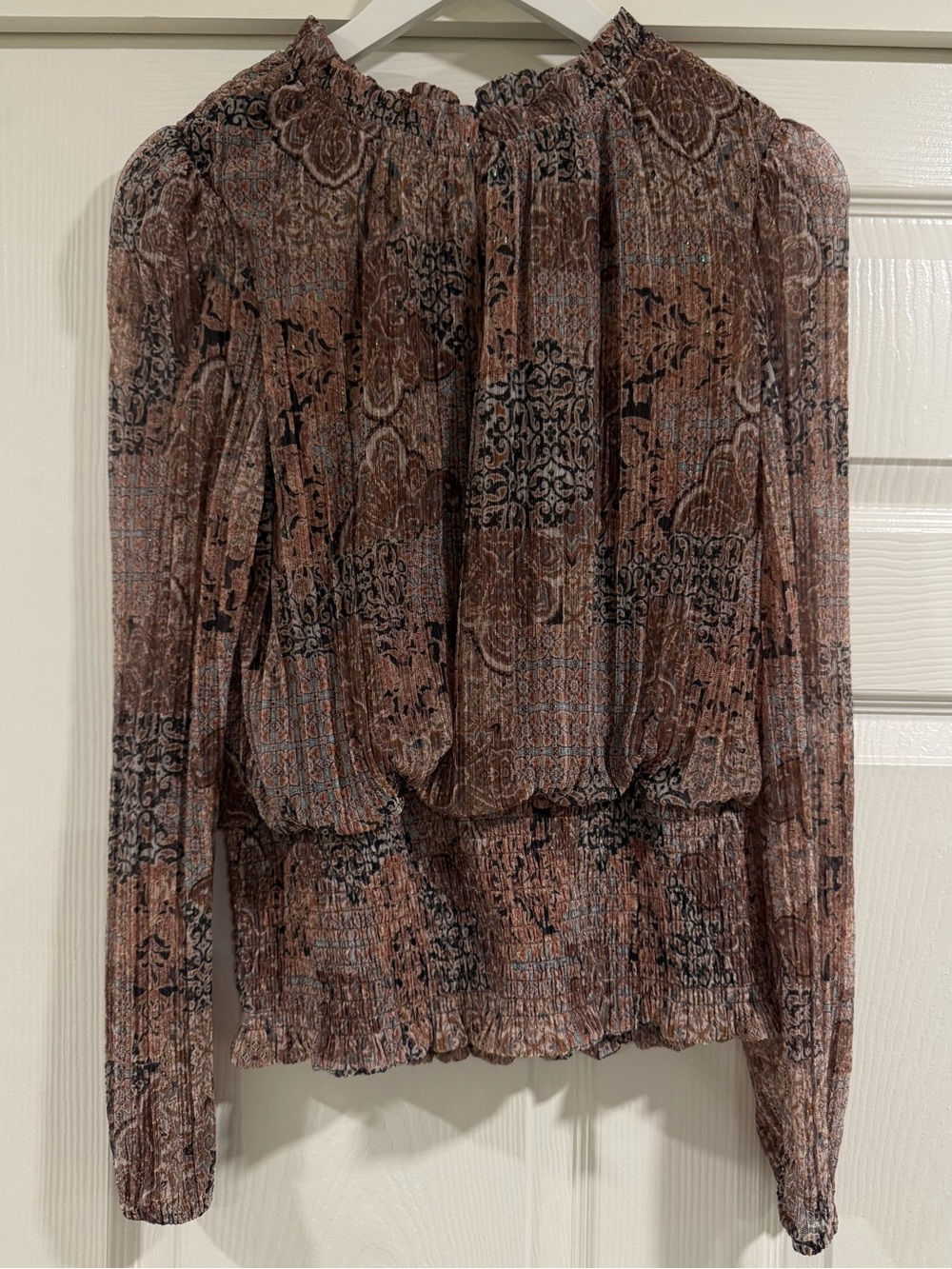 Joie Brown Paisley Smocked-Waist Jogger Pants